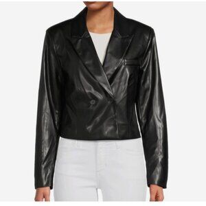NEW AREA STARS BLACK FAUX LEATHER CROPPED LIGHTWEIGHT JACKET SIZE LARGE